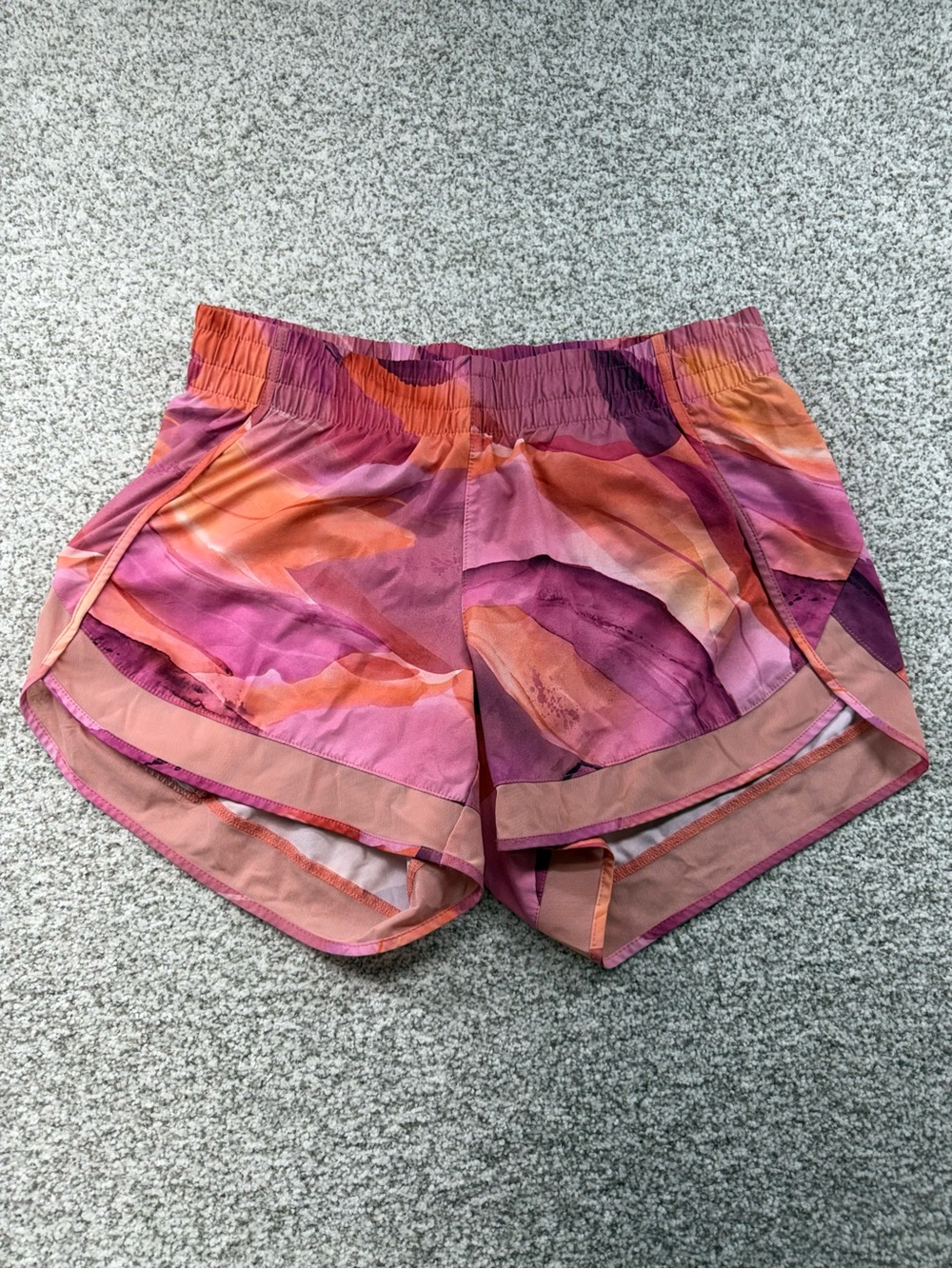Women's Athleta‎ Printed Orange Pink Mesh Racer Run Mid Rise 4" Shorts Size S